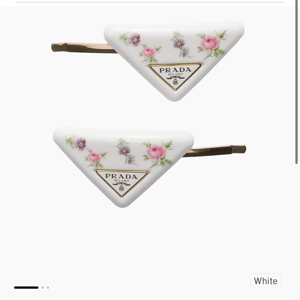New Prada White Floral Hair Barrettes with Prada box and pouch - full inclusion